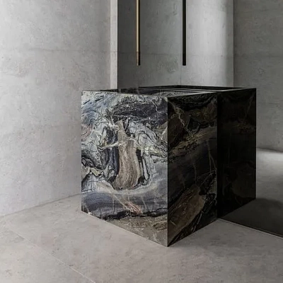 Kubični umivaonik sa neobičnim uzorkom pločica